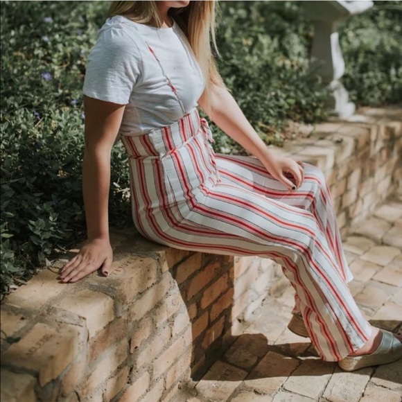 emory park Pants & Jumpsuits Caving Striped Strap Topless Overall